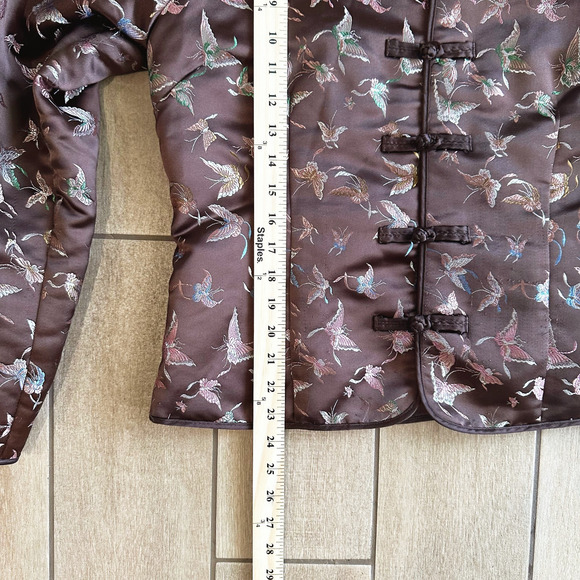 VTG Y2K Old Navy Asian Style Satin Jacket XL Butterfly Artsy Lined Brown - Picture 8 of 10